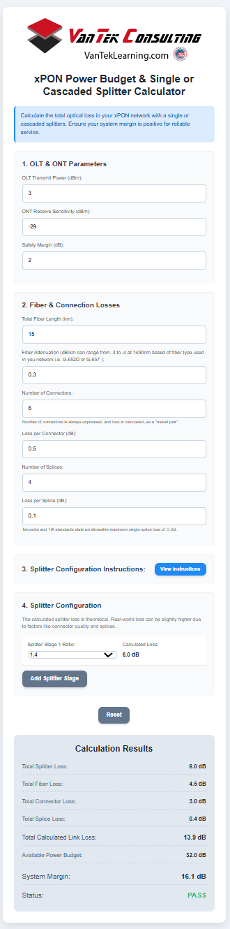 xPON Calculator Image